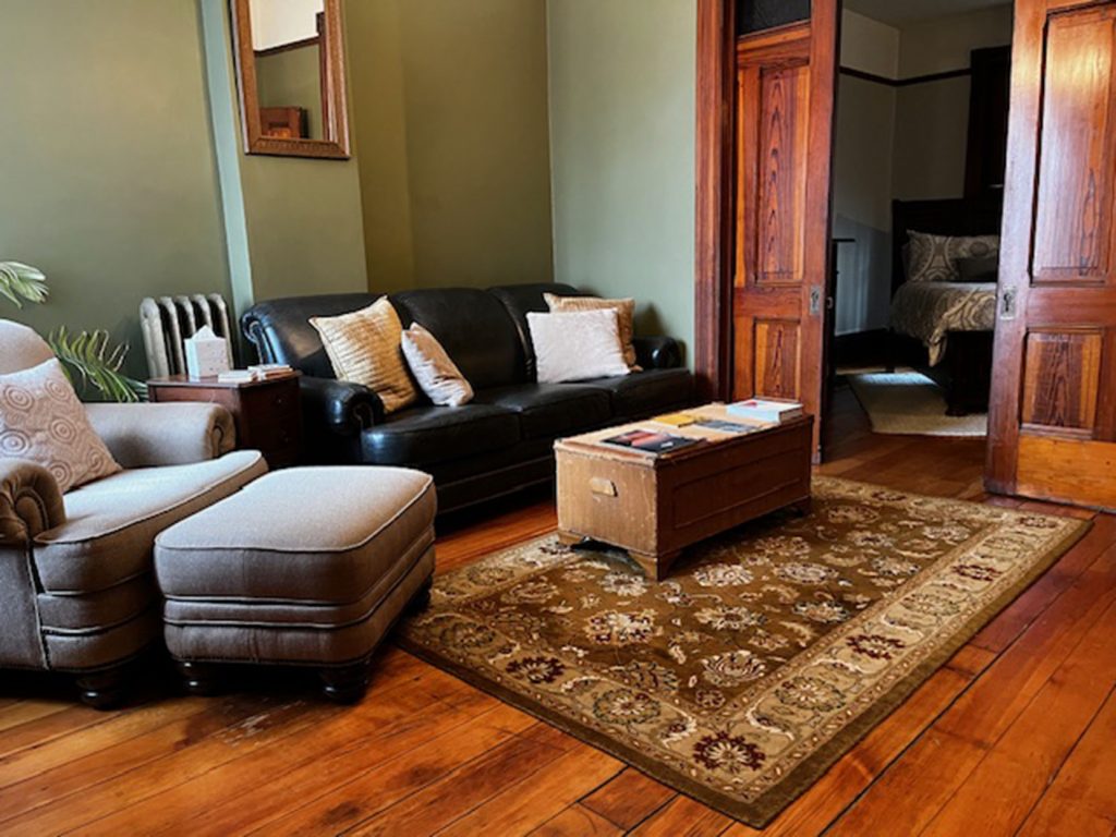 Vintage Living Room with pocket doors